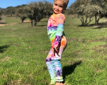Tie Dyed Rainbow Leggings for Baby, Toddler and Little Girls, Hand Dyed Pants, Boho Hippie Bottoms, Baby Shower Gift, Unique Birthday Gift