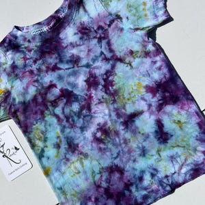 Tie Dyed Toddler Cotton T-Shirt, Ice Dyed Long Sleeved, Short Sleeved Little Boy or Girls Top: Hand-Dyed Kids Bright, Comfortable T-Shirts Purples / Teal
