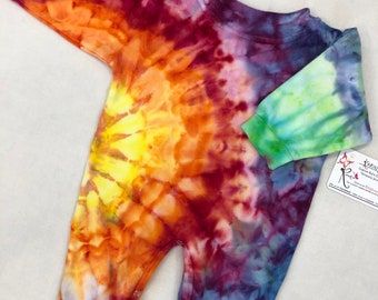 Rainbow Tie Dyed Baby Clothes, Ice Dyed Hand Dyed Romper, Baby Shower Gift, Boho Hippie Coming Home Outfit, Infant One piece, New Baby Gift
