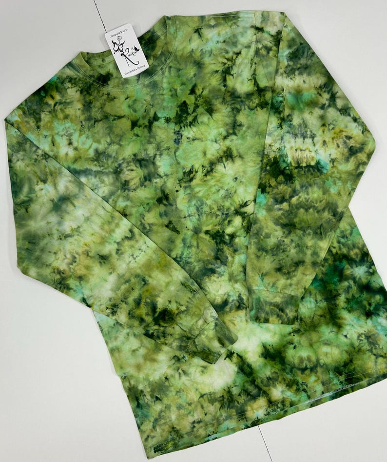 Tie Dyed Toddler Cotton T-Shirt, Ice Dyed Long Sleeved, Short Sleeved Little Boy or Girls Top: Hand-Dyed Kids Bright, Comfortable T-Shirts Earthy Green