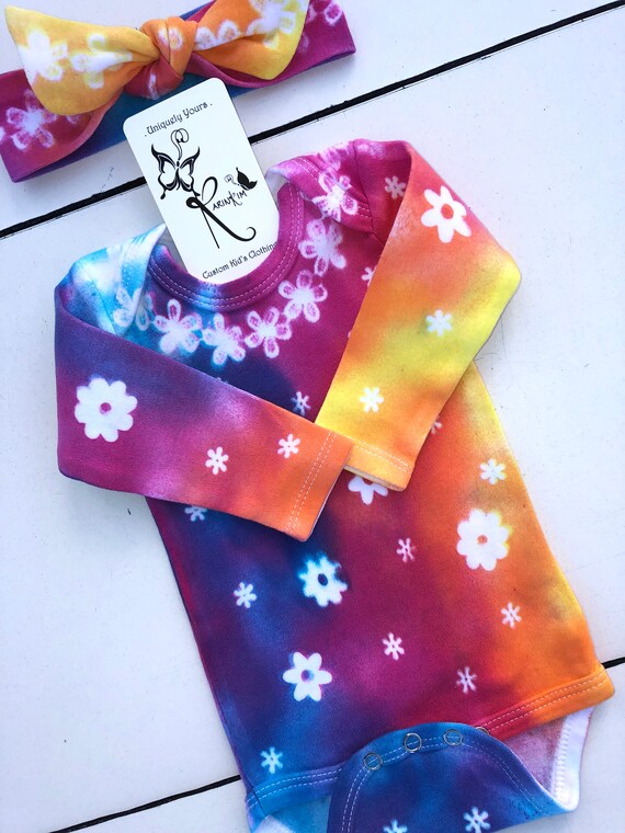 Tie Dye Baby 100/% Cotton PJ Babygrow Shower Hippie Cute Gift Present Blue White