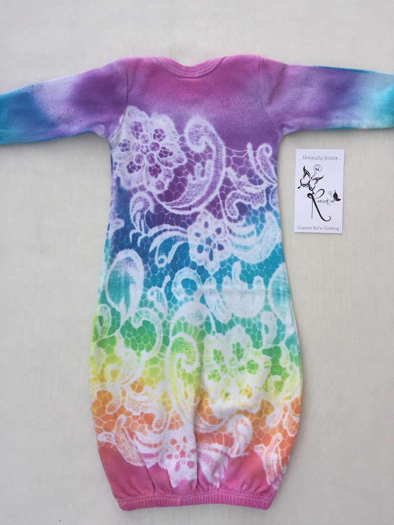 Newborn Girl Tie Dyed Gown Rainbow Sleeper Handmade Boho Etsy