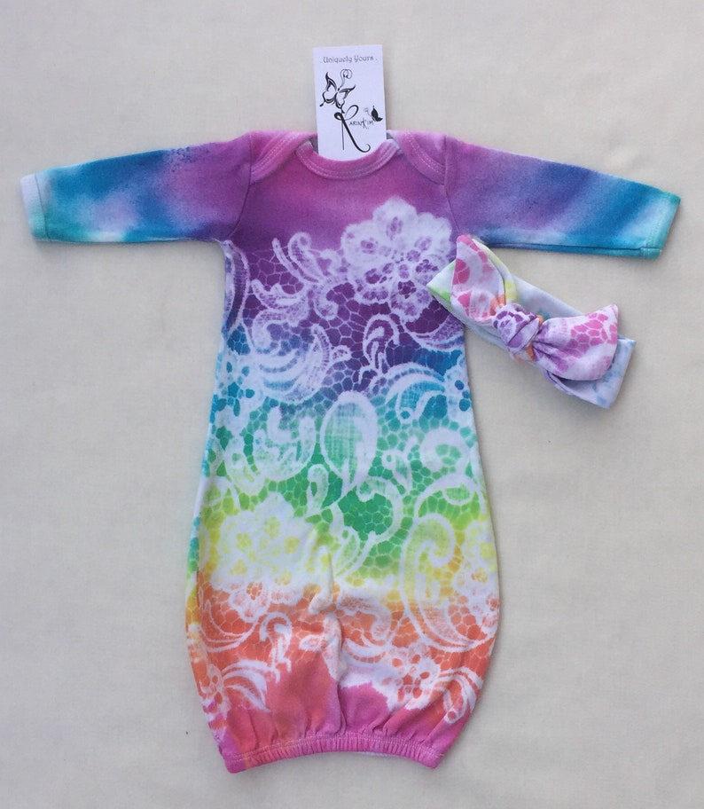 Newborn Girl Tie Dyed Gown Rainbow Sleeper Handmade Boho Etsy