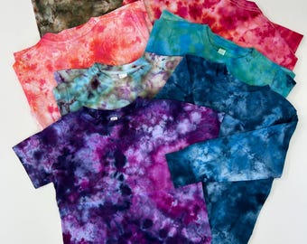Camiseta de algodón para niños pequeños con estampado tie-dye, manga larga o corta, teñida con hielo: camisetas infantiles teñidas a mano, brillantes y cómodas.