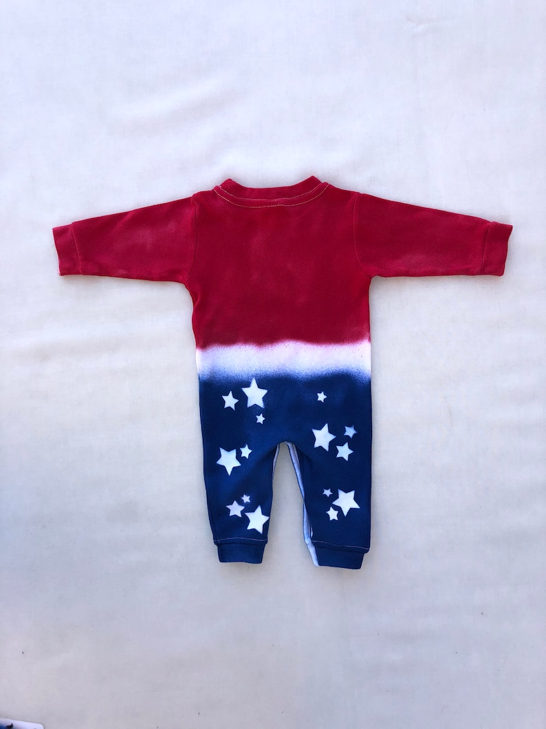 Newborn 4th of July Romper Tie Dyed Sleeper Knot-bow Headband Stars and Stripes Coming Home Outfit Boho Baby Beanie Infant Memorial Day