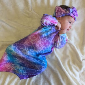 Uniquely Tie Dyed Baby Gown, Beautiful Newborn Coming Home Outfit, New Baby Clothes, Infant Sleeper, Boho Hippie Baby Shower Gift