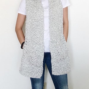Long gray and white scarf with pockets