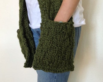 Schal mit Taschen, handgestrickter grobstrick Taschenschal, weitere Farben erhältlich