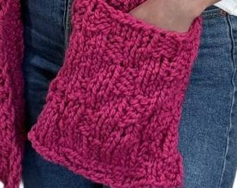 Handgefertigter rosa Schal mit Taschen, grob gestrickter Damenschal mit Taschen