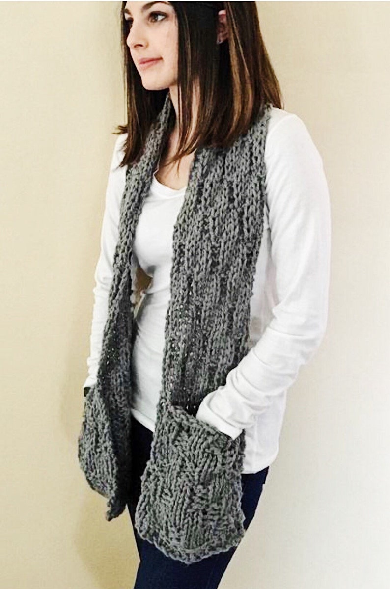Pocket Scarf Hand Knit Burgundy Scarf Long Scarf With Large Etsy