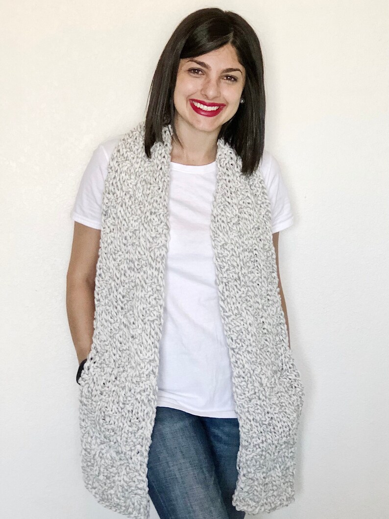 This chunky scarf is 60 inches long.