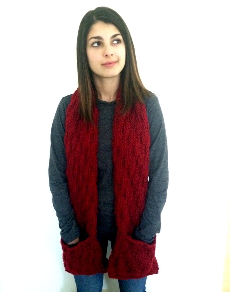 Hand Knit Scarf With Pockets Long Chunky Pocket Scarf | Etsy