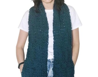 Cachecol feminino quente com bolsos, cachecol de bolso tricotado à mão