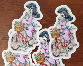 Day of the Dead , Dia de los muertos stickers!!! sugar skull lovers bicycles  and flowers add to water bottle or phone case