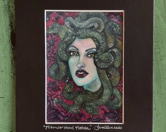 Medusa so misunderstood -victim or villain? Mythology tells so many tales.  5 X7 Fine art print in black 8 x 10 matte