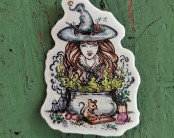 Kitchen witch stickers! Good Witch and her little helper mouse always providing household care add to water bottle, laptop, phone case, car