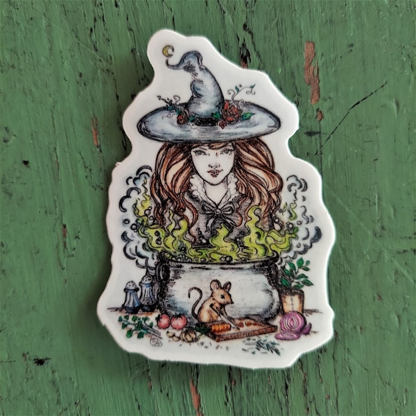 Kitchen witch stickers! Good Witch and her little helper mouse always providing household care add to water bottle, laptop, phone case, car