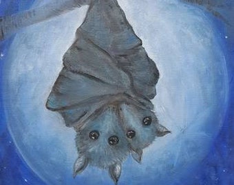 Bat Mom bat lovers mothers children animal lovers full moon friends night sky choose a Card, or matted prints 5 x 7 and 8 x 10