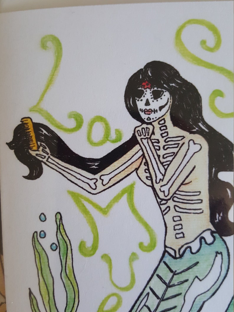 ocean lovers day of the dead mermaids sugar skulls sea nymphs dia de los muertos Mermaid Lovers Art set of 2 note cards las sirenas
