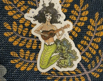 Day of the Dead , ukulele, and Mermaid , Dia de los muertos stickers!!! sugar skull music mermaid lovers add to water bottle, phone case