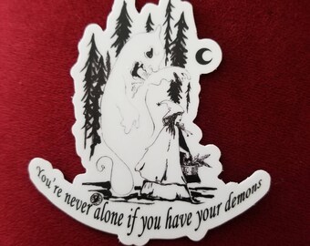 Never alone if you have your demons stickers! Witch with scary demon zombie ghost friend add to water bottle,laptop, phone case and car