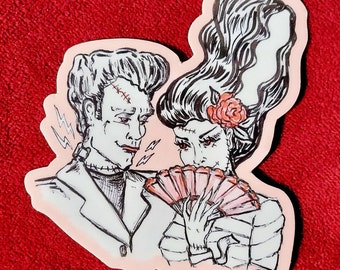 The Bride of Frankenstein and Monster "Made for Each Other" stickers! Retro couples Classic horror lovers add to water bottle or phone case
