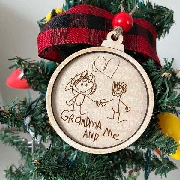 Kids Artwork Ornament | Wood Engraved Ornaments | Engraved Ornaments | Handwriting Ornaments