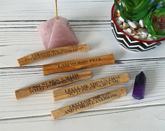 Set of 5 Engraved Affirmation Palo Santo Sticks