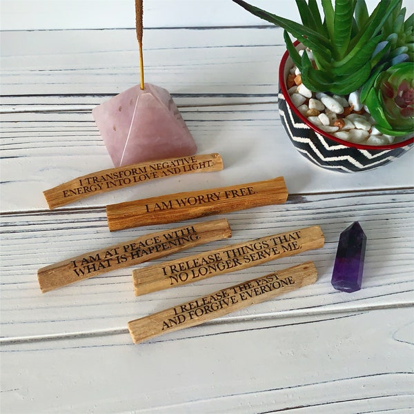 Set of 5 Engraved Affirmation Palo Santo Sticks