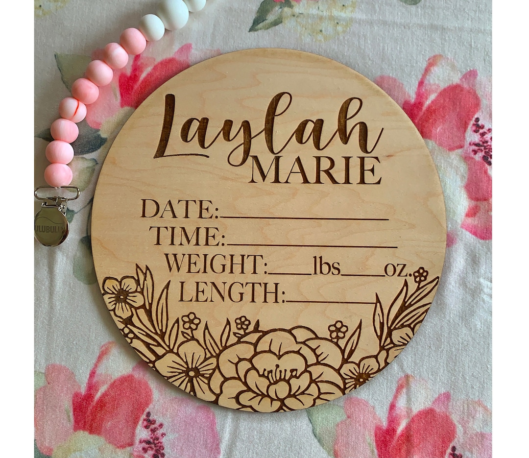 Floral Wooden Baby Name Announcement Sign | Baby Shower Gift | Modern ...