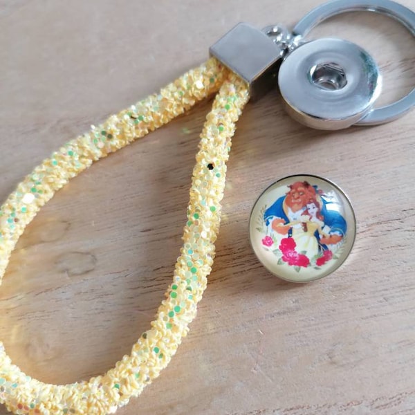 Porte clef Belle et la Bête de Disney- Beauty and the Beast - Dragonne jaune pailletée- personnalisable