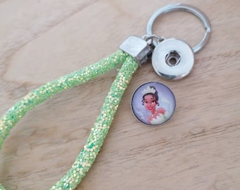 Disney Tiana keychain - the princess and the frog- Princess and the frog- light green sequined strap- customizable