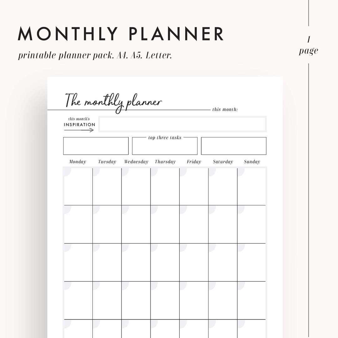 Monthly Planner Printable Planner Monthly Calendar Monthly - Etsy