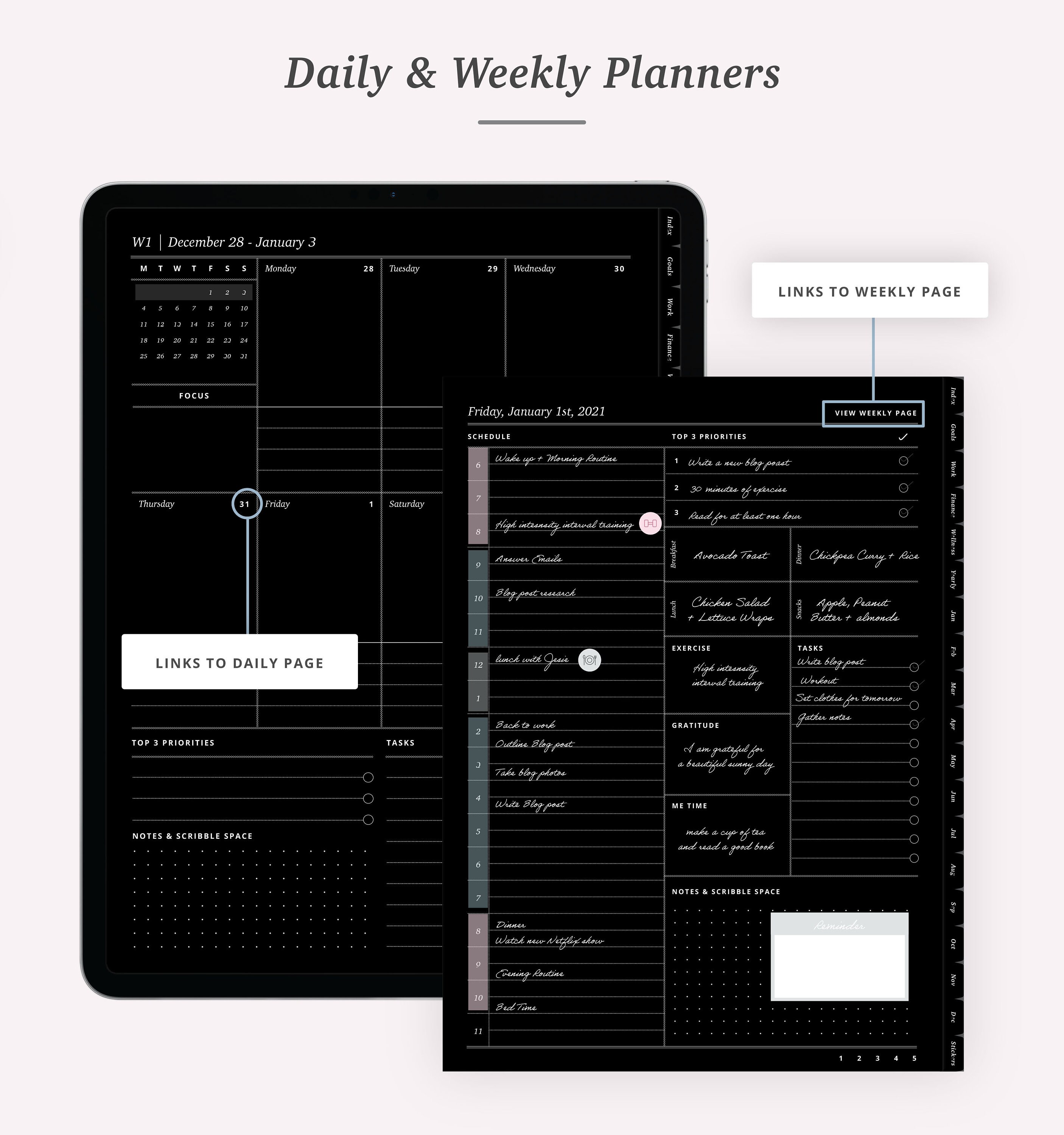Dark mode digital planner dark mode planner goodnotes Etsy