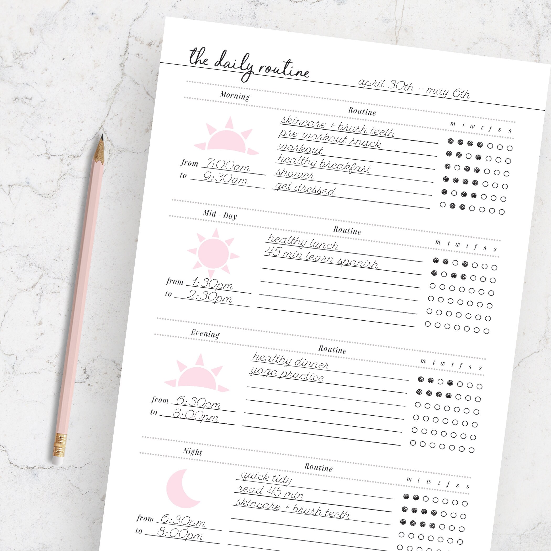 daily routine planner routine planner printable morning etsy