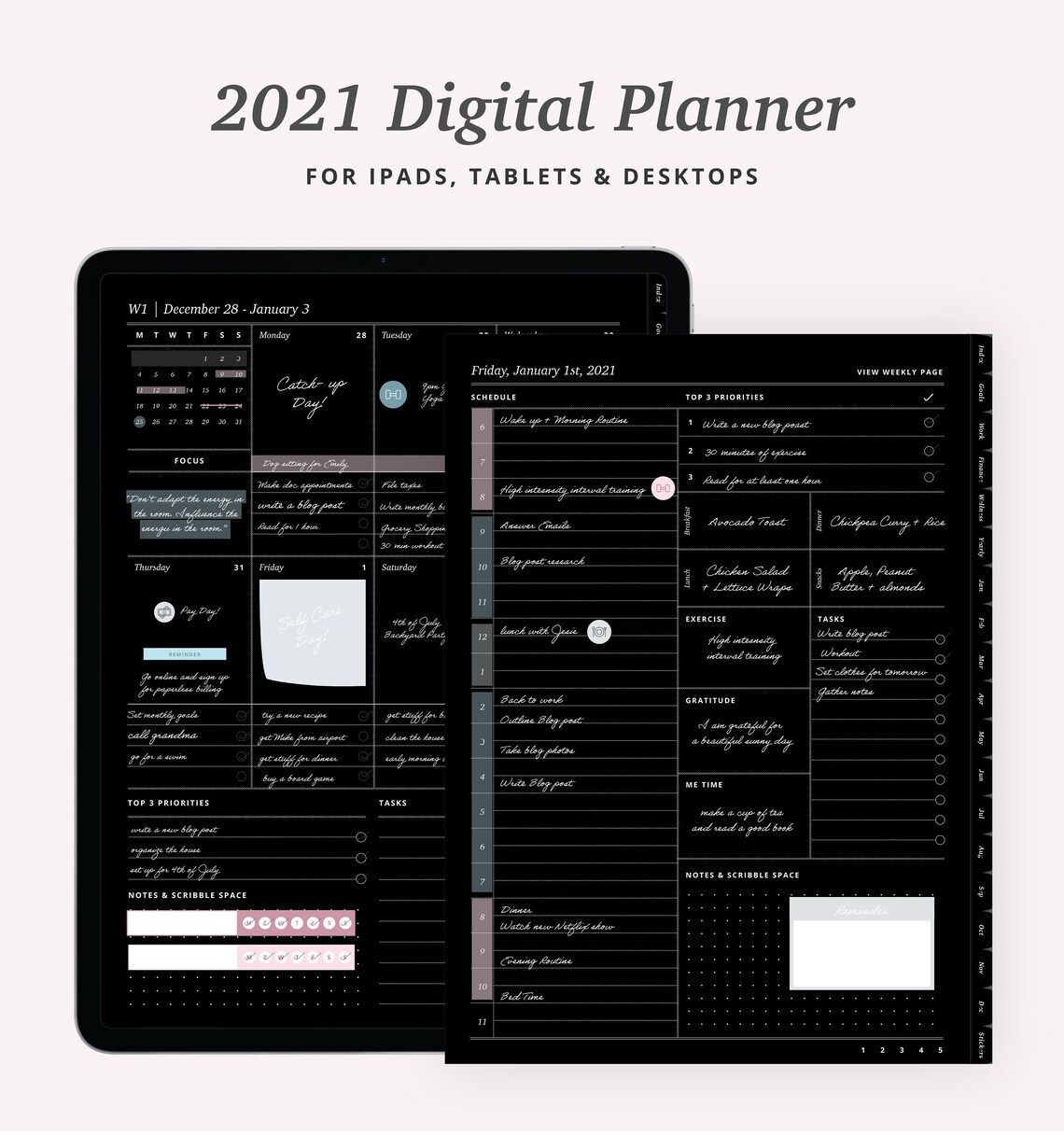 Dark mode digital planner dark mode planner goodnotes Etsy
