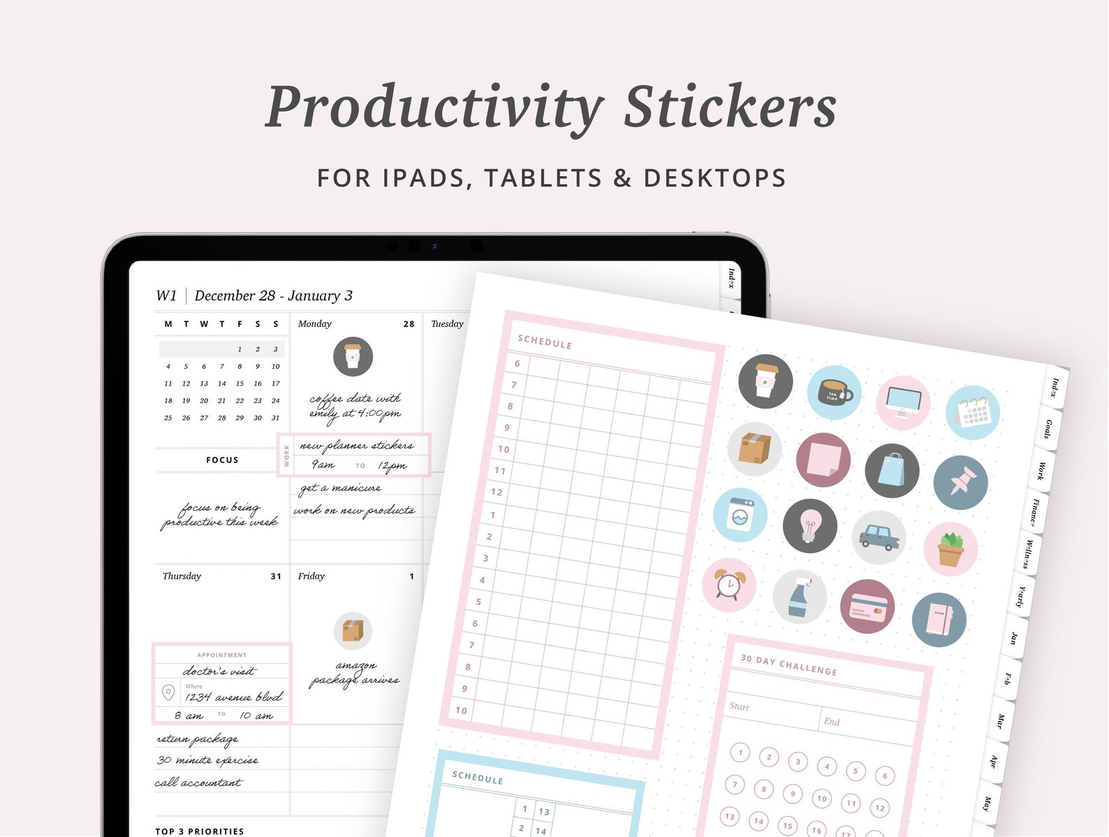 Productivity Stickers for Goodnotes and Notability iPad Etsy