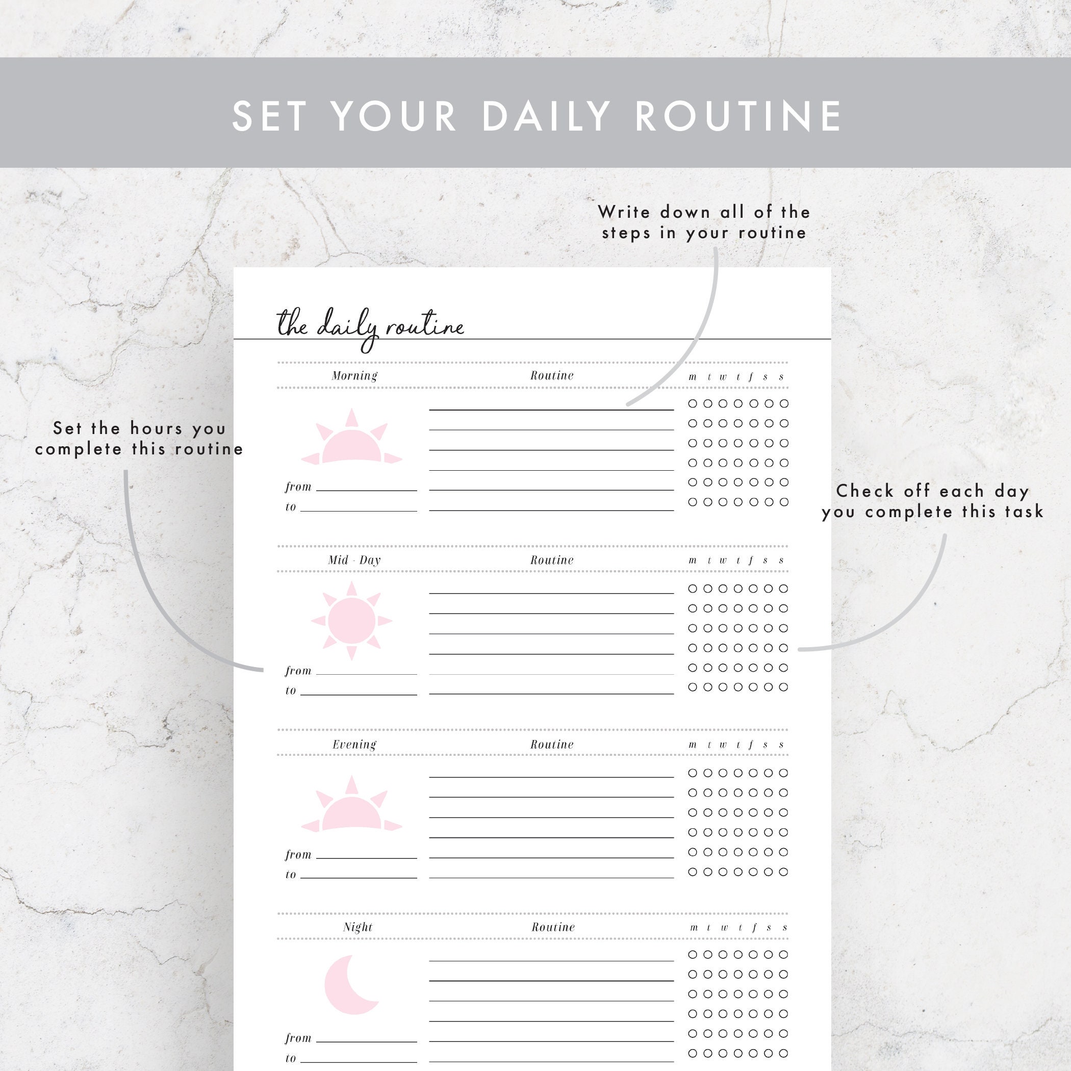 daily routine planner routine planner printable morning etsy