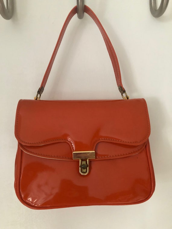 1960's Glossy Orange Vinyl Handbag