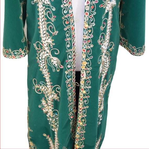 Vintage 1960s Moroccan Kaftan, Emerald Green Velvet, … - Gem