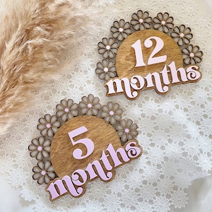 Daisy Baby Monthly Milestone, Boho Milestone Markers, Wooden Monthly Milestone Discs for Baby Photos, Daisy Baby Name, Daisy Rattan Discs