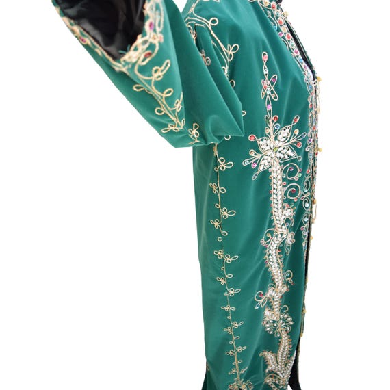 Vintage 1960s Moroccan Kaftan, Emerald Green Velvet, … - Gem
