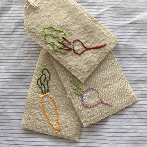 Hand Embroidered Root Vegetable Canvas Gift Tags - Set of 3