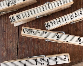 Vintage Sheet Music Clothespins: Music Decor, Set of 5