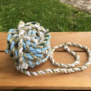 Handmade Fabric Scrap Twine: Blue & Green Upcycled Rag Rope