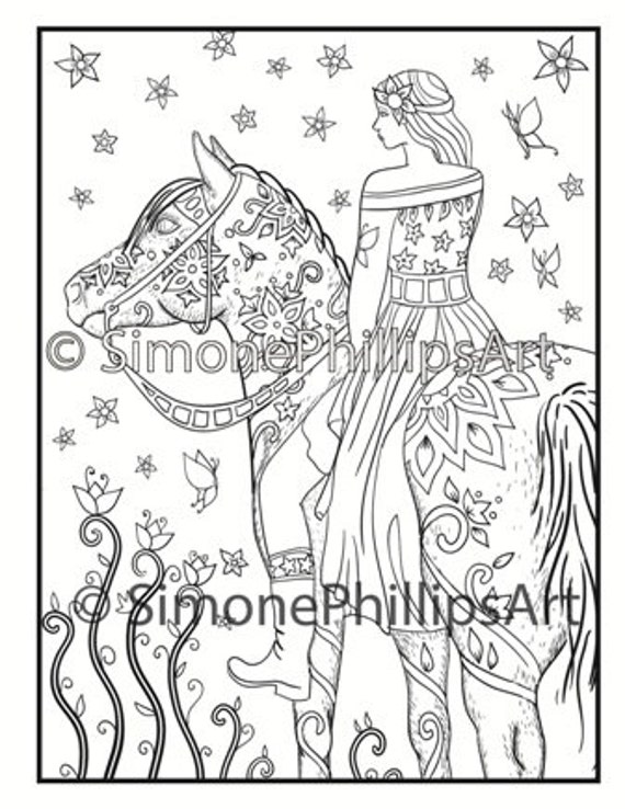 Gorgeous Horse Rider Horse Coloring Page Etsy