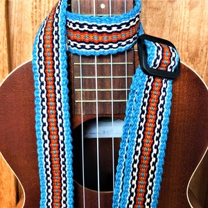 Handwoven Ukulele Strap, Quality Leather Strap Ends, Free Leather Head Stock Strap Holder, No Strap Buttons Hook Option