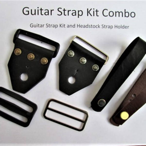 Guitar/Banjo Strap Kit Combo, Leather  Guitar Strap Ends and  Leather Headstock Strap Holder , DIY Guitar Strap Kit