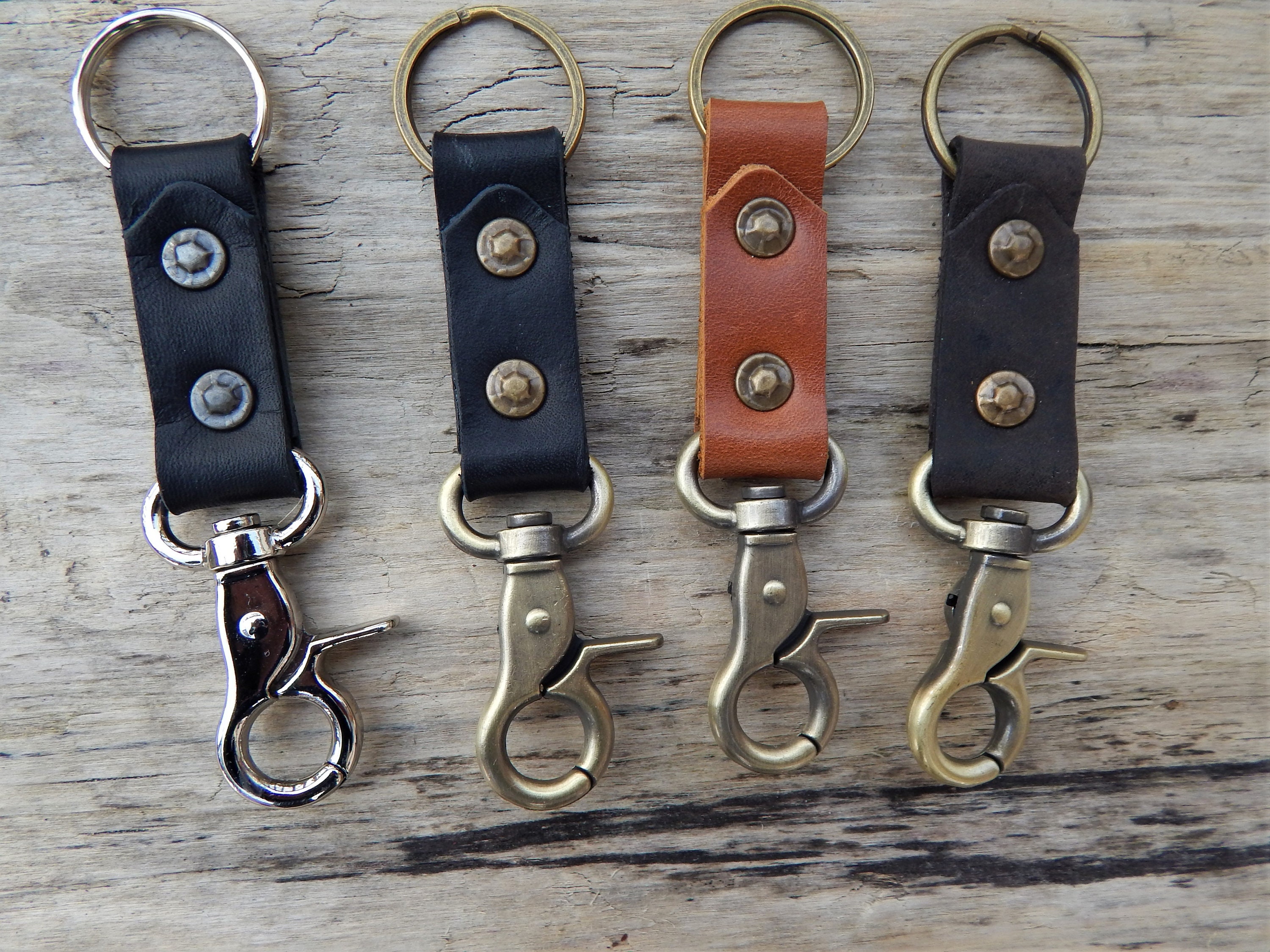 Echo Six Designs Leather Belt Clip Keychain Brown Stoned Oil
