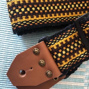 Handwoven Guitar Strap, Banjo Strap, Vintage Style, Quality Leather Ends, Free Leather Headstock Strap Holder or Banjo Adapters